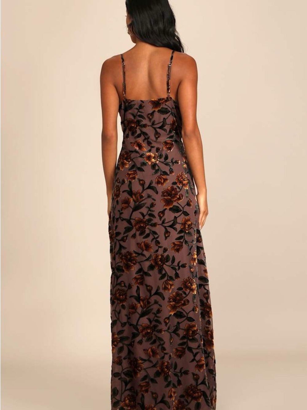 Lulu's Brown Floral Velvet Maxi Dress - Picture 4 of 10
